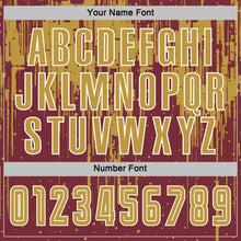 Загрузить изображение в средство просмотра галереи, Custom Burgundy Old Gold-White Dripping Splatte Pattern Sports Sublimation Soccer Uniform Jersey
