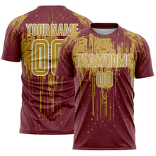 Загрузить изображение в средство просмотра галереи, Custom Burgundy Old Gold-White Dripping Splatte Pattern Sports Sublimation Soccer Uniform Jersey
