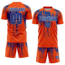 Загрузить изображение в средство просмотра галереи, Custom Orange Royal-White Dripping Splatte Pattern Sports Sublimation Soccer Uniform Jersey

