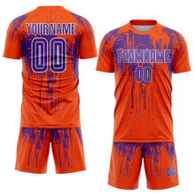 Загрузить изображение в средство просмотра галереи, Custom Orange Purple-White Dripping Splatte Pattern Sports Sublimation Soccer Uniform Jersey
