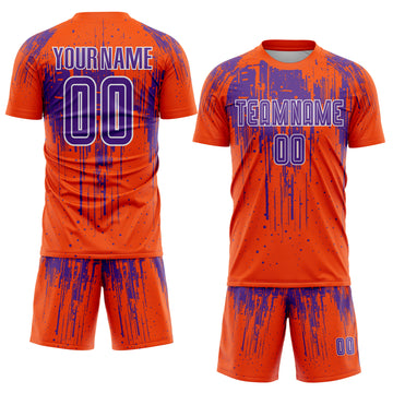 Custom Orange Purple-White Dripping Splatte Pattern Sports Sublimation Soccer Uniform Jersey