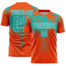 Загрузить изображение в средство просмотра галереи, Custom Orange Aqua-White Dripping Splatte Pattern Sports Sublimation Soccer Uniform Jersey
