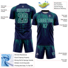 Load image into Gallery viewer, Custom Navy Teal-White Dripping Splatte Pattern Sports Sublimation Soccer Uniform Jersey

