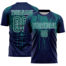 Load image into Gallery viewer, Custom Navy Teal-White Dripping Splatte Pattern Sports Sublimation Soccer Uniform Jersey
