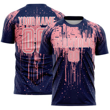 Laden Sie das Bild in den Galerie-Viewer, Custom Navy Medium Pink-White Dripping Splatte Pattern Sports Sublimation Soccer Uniform Jersey
