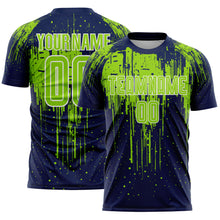Загрузить изображение в средство просмотра галереи, Custom Navy Neon Green-White Dripping Splatte Pattern Sports Sublimation Soccer Uniform Jersey
