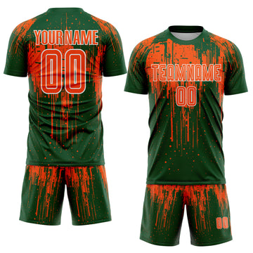 Custom Green Orange-White Dripping Splatte Pattern Sports Sublimation Soccer Uniform Jersey