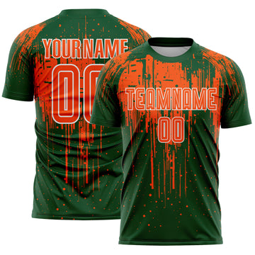 Custom Green Orange-White Dripping Splatte Pattern Sports Sublimation Soccer Uniform Jersey