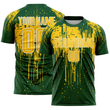 Custom Green Yellow-White Dripping Splatte Pattern Sports Sublimation Soccer Uniform Jersey