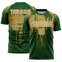 Load image into Gallery viewer, Custom Green Old Gold-White Dripping Splatte Pattern Sports Sublimation Soccer Uniform Jersey
