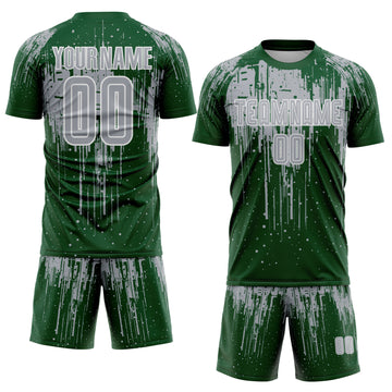 Custom Green Gray-White Dripping Splatte Pattern Sports Sublimation Soccer Uniform Jersey