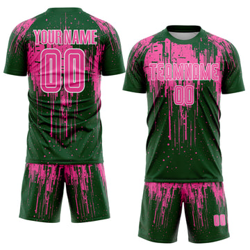 Custom Green Pink-White Dripping Splatte Pattern Sports Sublimation Soccer Uniform Jersey