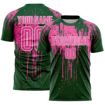 Custom Green Pink-White Dripping Splatte Pattern Sports Sublimation Soccer Uniform Jersey