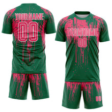 Load image into Gallery viewer, Custom Kelly Green Neon Pink-White Dripping Splatte Pattern Sports Sublimation Soccer Uniform Jersey
