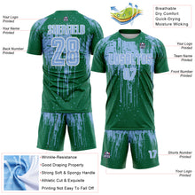 Load image into Gallery viewer, Custom Kelly Green Light Blue-White Dripping Splatte Pattern Sports Sublimation Soccer Uniform Jersey
