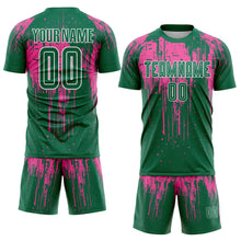 Load image into Gallery viewer, Custom Kelly Green Pink-White Dripping Splatte Pattern Sports Sublimation Soccer Uniform Jersey
