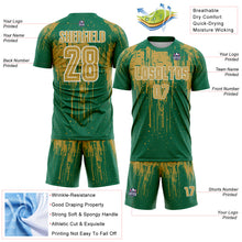 Load image into Gallery viewer, Custom Kelly Green Old Gold-White Dripping Splatte Pattern Sports Sublimation Soccer Uniform Jersey
