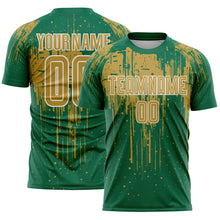 Load image into Gallery viewer, Custom Kelly Green Old Gold-White Dripping Splatte Pattern Sports Sublimation Soccer Uniform Jersey
