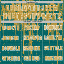 Загрузить изображение в средство просмотра галереи, Custom Teal Old Gold-White Dripping Splatte Pattern Sports Sublimation Soccer Uniform Jersey
