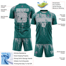 Загрузить изображение в средство просмотра галереи, Custom Teal Gray-White Dripping Splatte Pattern Sports Sublimation Soccer Uniform Jersey
