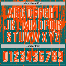 Laden Sie das Bild in den Galerie-Viewer, Custom Teal Orange-White Dripping Splatte Pattern Sports Sublimation Soccer Uniform Jersey
