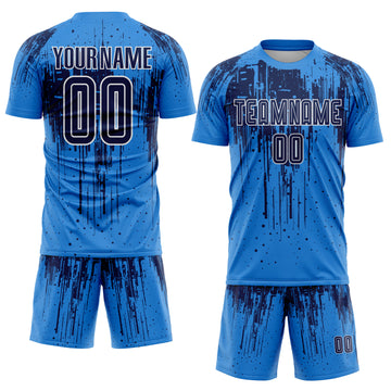 Custom Powder Blue Navy-White Dripping Splatte Pattern Sports Sublimation Soccer Uniform Jersey