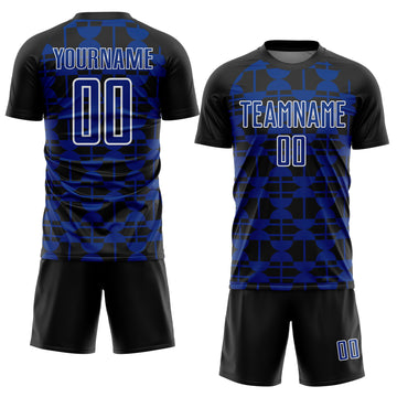 Custom Black Royal-White Geometric Shapes Sports Sublimation Soccer Uniform Jersey