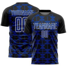 Load image into Gallery viewer, Custom Black Royal-White Geometric Shapes Sports Sublimation Soccer Uniform Jersey
