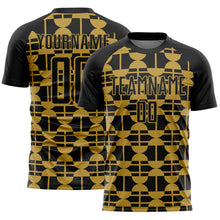 Charger l'image dans la galerie, Custom Black Old Gold Geometric Shapes Sports Sublimation Soccer Uniform Jersey
