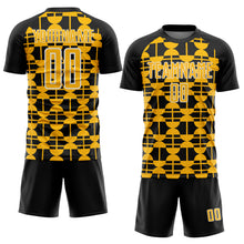Load image into Gallery viewer, Custom Black Gold-White Geometric Shapes Sports Sublimation Soccer Uniform Jersey
