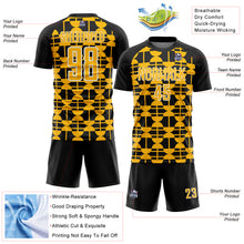 Load image into Gallery viewer, Custom Black Gold-White Geometric Shapes Sports Sublimation Soccer Uniform Jersey
