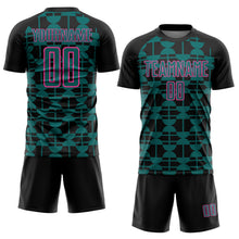 Load image into Gallery viewer, Custom Black Teal-Pink Geometric Shapes Sports Sublimation Soccer Uniform Jersey
