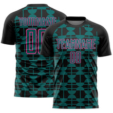 Load image into Gallery viewer, Custom Black Teal-Pink Geometric Shapes Sports Sublimation Soccer Uniform Jersey
