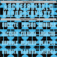 Load image into Gallery viewer, Custom Black Sky Blue-White Geometric Shapes Sports Sublimation Soccer Uniform Jersey
