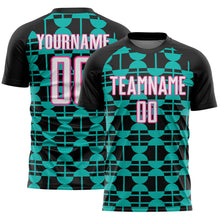 Load image into Gallery viewer, Custom Black White Aqua-Pink Geometric Shapes Sports Sublimation Soccer Uniform Jersey
