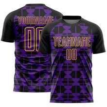 Laden Sie das Bild in den Galerie-Viewer, Custom Black Purple-Yellow Geometric Shapes Sports Sublimation Soccer Uniform Jersey
