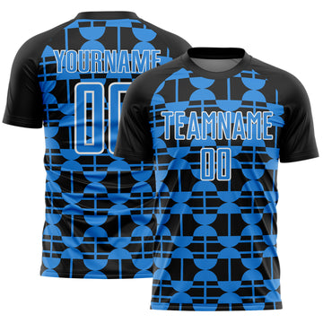 Custom Black Powder Blue-White Geometric Shapes Sports Sublimation Soccer Uniform Jersey
