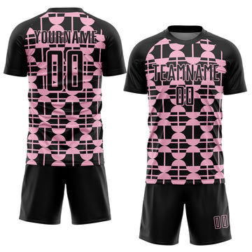 Custom Black Light Pink Geometric Shapes Sports Sublimation Soccer Uniform Jersey
