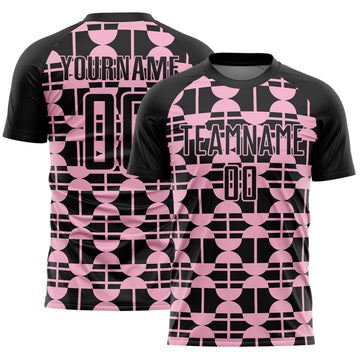 Custom Black Light Pink Geometric Shapes Sports Sublimation Soccer Uniform Jersey