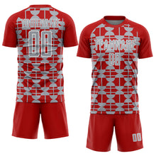 Laden Sie das Bild in den Galerie-Viewer, Custom Red Gray-White Geometric Shapes Sports Sublimation Soccer Uniform Jersey

