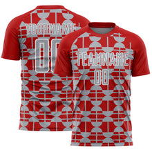 Laden Sie das Bild in den Galerie-Viewer, Custom Red Gray-White Geometric Shapes Sports Sublimation Soccer Uniform Jersey

