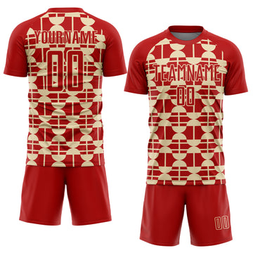 Custom Red Cream Geometric Shapes Sports Sublimation Soccer Uniform Jersey
