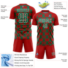 Laden Sie das Bild in den Galerie-Viewer, Custom Red Kelly Green-White Geometric Shapes Sports Sublimation Soccer Uniform Jersey
