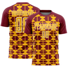 Load image into Gallery viewer, Custom Crimson Gold-White Geometric Shapes Sports Sublimation Soccer Uniform Jersey
