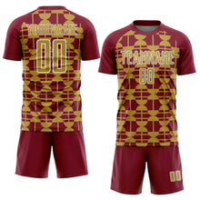 Load image into Gallery viewer, Custom Crimson Old Gold-White Geometric Shapes Sports Sublimation Soccer Uniform Jersey
