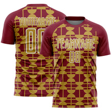 Load image into Gallery viewer, Custom Crimson Old Gold-White Geometric Shapes Sports Sublimation Soccer Uniform Jersey
