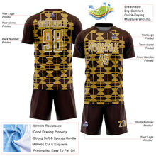 Charger l'image dans la galerie, Custom Brown Old Gold-White Geometric Shapes Sports Sublimation Soccer Uniform Jersey
