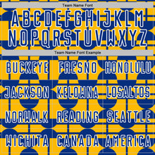 Laden Sie das Bild in den Galerie-Viewer, Custom Gold Royal-White Geometric Shapes Sports Sublimation Soccer Uniform Jersey
