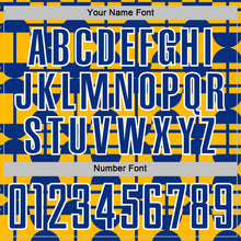 Laden Sie das Bild in den Galerie-Viewer, Custom Gold Royal-White Geometric Shapes Sports Sublimation Soccer Uniform Jersey
