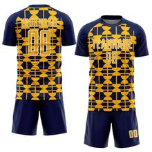 Load image into Gallery viewer, Custom Navy Gold-White Geometric Shapes Sports Sublimation Soccer Uniform Jersey
